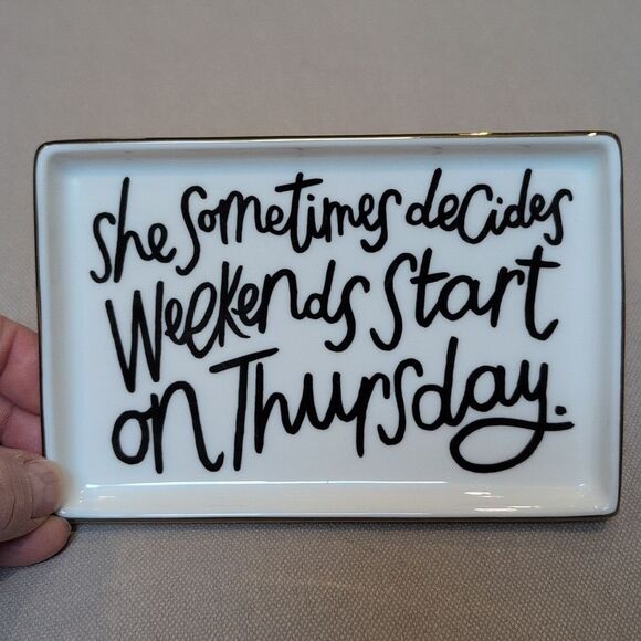 Kate Spade New York x Lenox Spirit of Adventure White Trinket Tray Gold Rim Dish - Picture 8 of 8